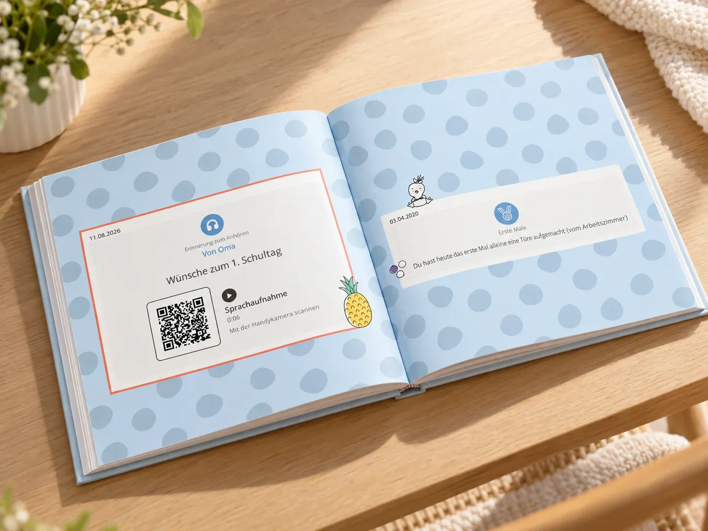 Juno Erinnerungsbuch mit QR-Code für eine Sprachaufnahme