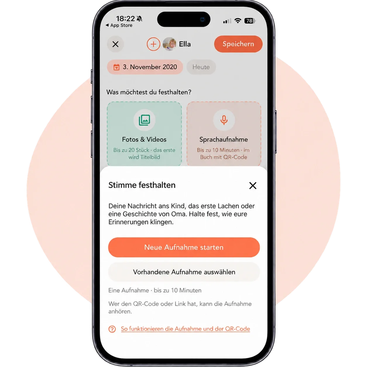 Juno App: Stimme aufnehmen oder vorhandene Audiodatei auswählen