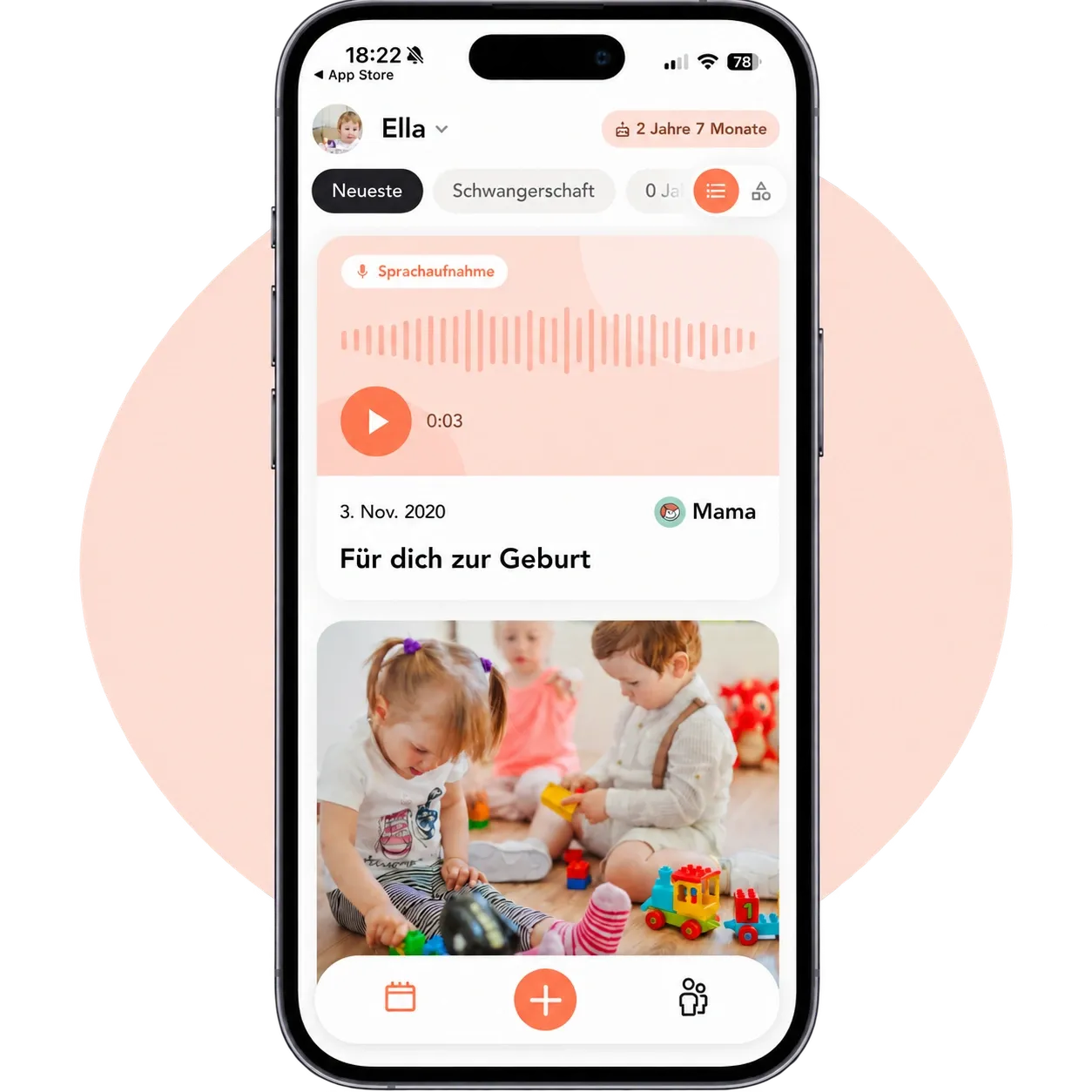 Sprachaufnahme im Erinnerungsfeed der Juno App