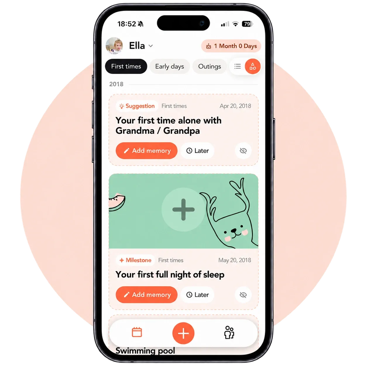 Juno app with prompts for first times and milestones