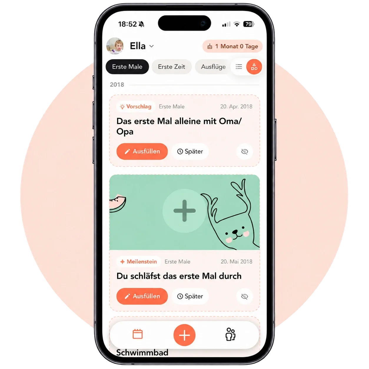 Juno App mit Vorschlägen zu ersten Malen und Meilensteinen