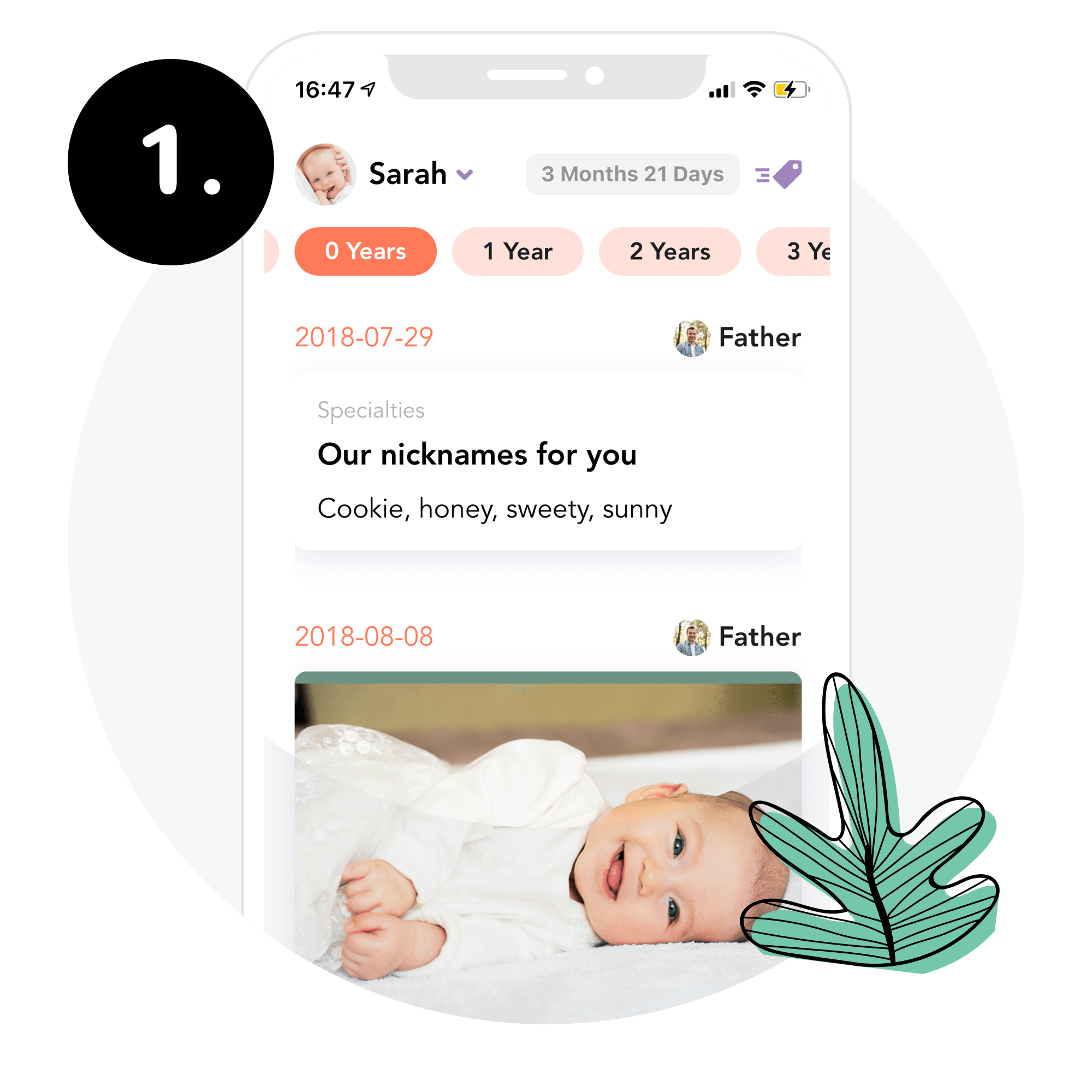 Screenshot aus Babytagebuch App mit Spitznamen für das Baby