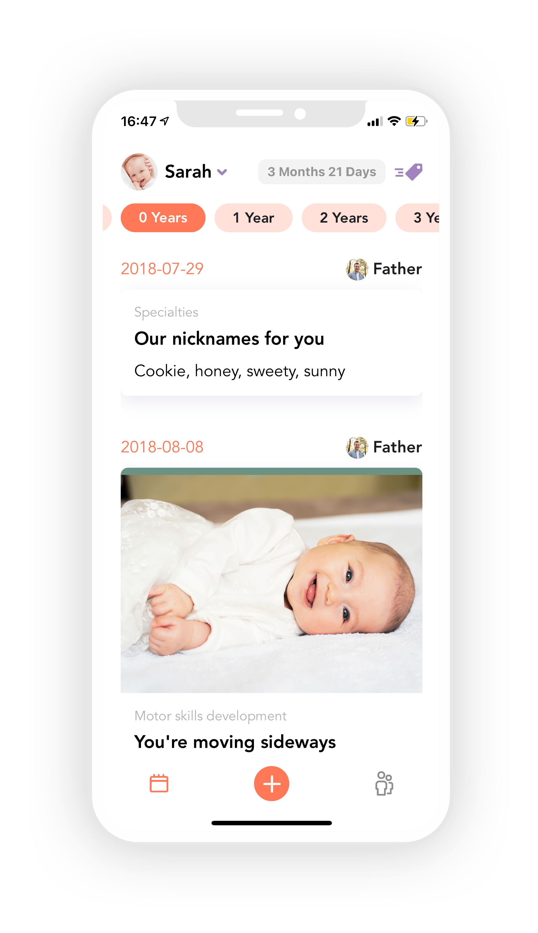 Screenshot aus Babytagebuch App mit Foto eines Babys